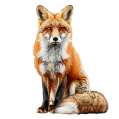 Fototapeta premium A majestic red fox sitting gracefully, showcasing its vibrant fur and expressive features, symbolizing nature's beauty.