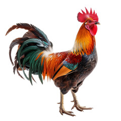 Fototapeta premium A vibrant and colorful rooster stands proudly, showcasing its striking plumage against a clean background.