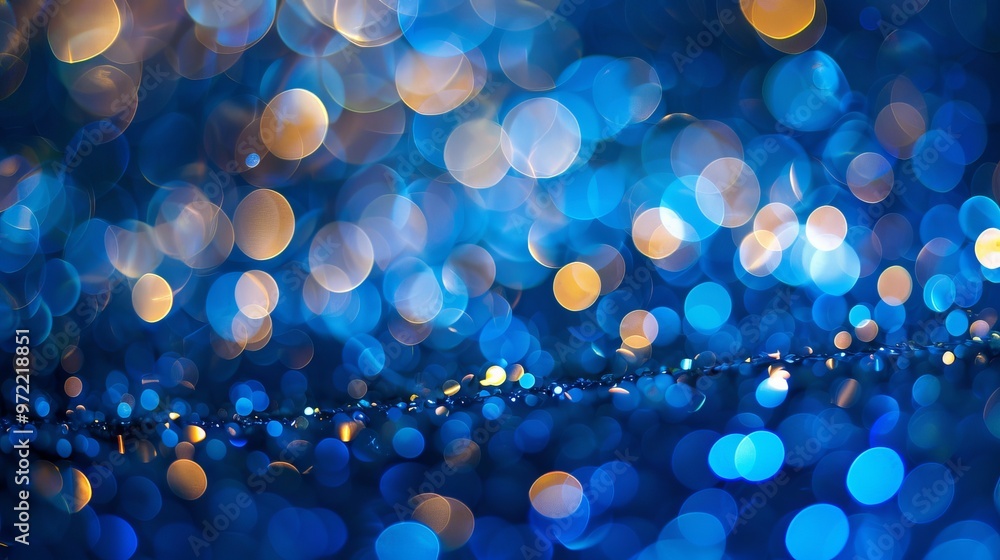 Poster abstract blue bokeh background with defocused glittering lights and blurred sparkling effect