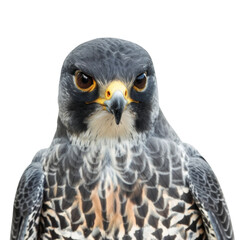 Obraz premium Close-up of a majestic falcon with intense eyes and striking plumage, symbolizing power and freedom in the wild.