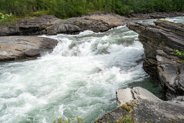 Målselvfossen waterfall in Norway in summer