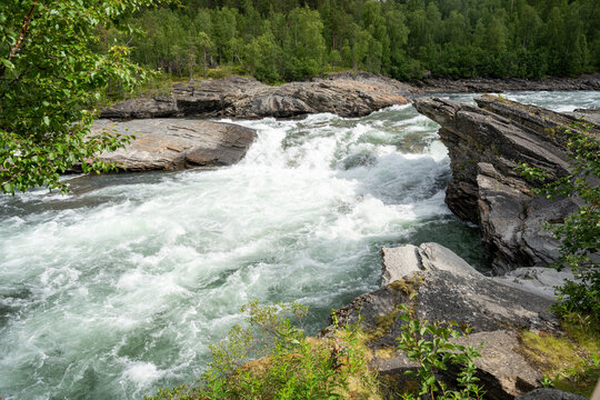 M&aring;lselvfossen waterfall in Norway in summer
