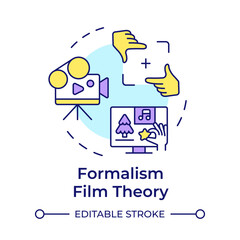 Formalism film theory multi color concept icon. Filmmaking, storytelling. Movie production. Round shape line illustration. Abstract idea. Graphic design. Easy to use in infographic, presentation