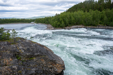 Målselvfossen waterfall in Norway in summer