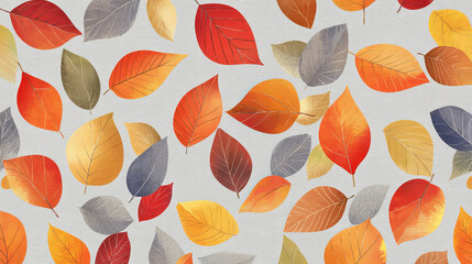 A design with colorful leaves scattered on a gray background, perfect for digital printing.