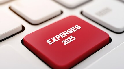 Fototapeta premium Close-up of a keyboard key labeled 'Expenses 2025', symbolizing financial planning and budgeting for the year ahead.