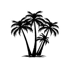 Fototapeta premium Silhouette of palm trees in black design, Black silhouette of tropical palm trees with detailed leaves and trunks, perfect for nature-themed or beach-related designs. 