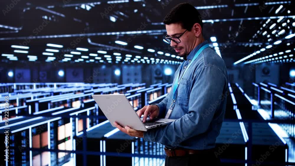 Poster server room in data center. cloud computer engineer
