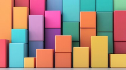 Obraz premium Creative business concept displayed as colorful blocks forming a 3D business chart, data creativity, innovative solutions through data