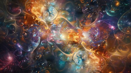 Fototapeta premium A cosmic journey from the universe to atoms and energy, exploring sound and quantum frequencies