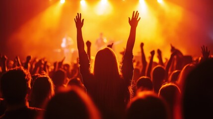 A lively concert scene with an audience enjoying the performance under vibrant lights.