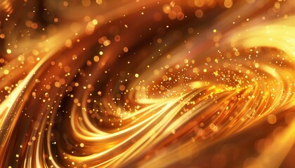 Fototapeta premium Abstract Golden Swirls and Glitters Flowing Elegantly, Mesmerizing Dynamic Background, Luxurious Design