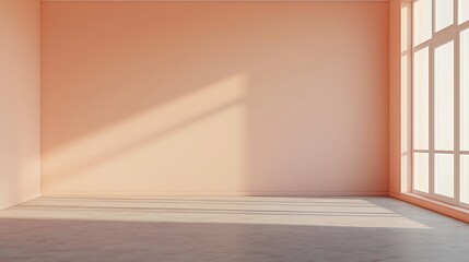 Obraz premium Tranquil spac with pastl pach walls and minimalist styl.