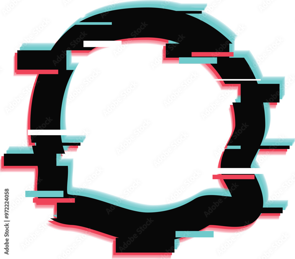 Poster black and white speech bubble with a glitch effect is floating on a white background