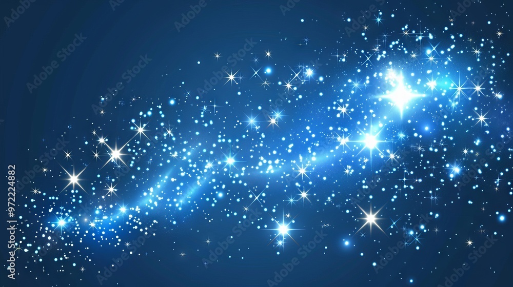 Poster abstract 3d rendering of soft blue bokeh background with bright light glitter sparkles — perfect bac