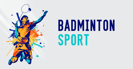 vector illustration of a badminton athlete with a jumping smash action. colored silhouette style design, grunge. badminton national sports day celebration design concept. national sports day. Not AI