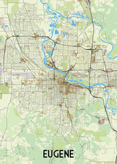 Eugene, Oregon, USA artistic map poster