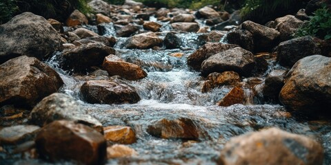 Tranquil Mountain Stream with Rocky Shoreline