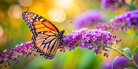 Obraz premium Butterfly perched on butterfly bush, representing habitat preservation and biodiversity