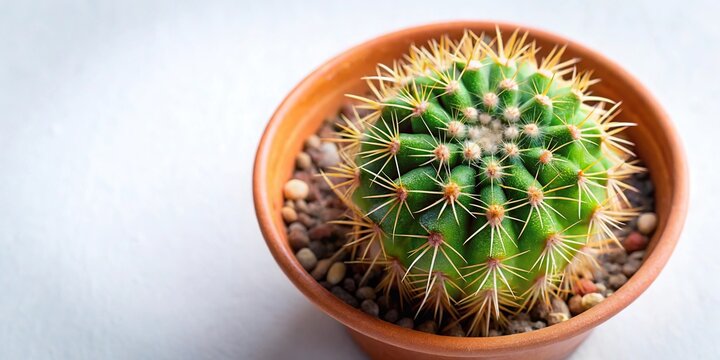 Cactus and succulent plant in small pots from a bird's eye view
