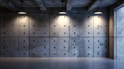 Concrete room with three ceiling lamps 