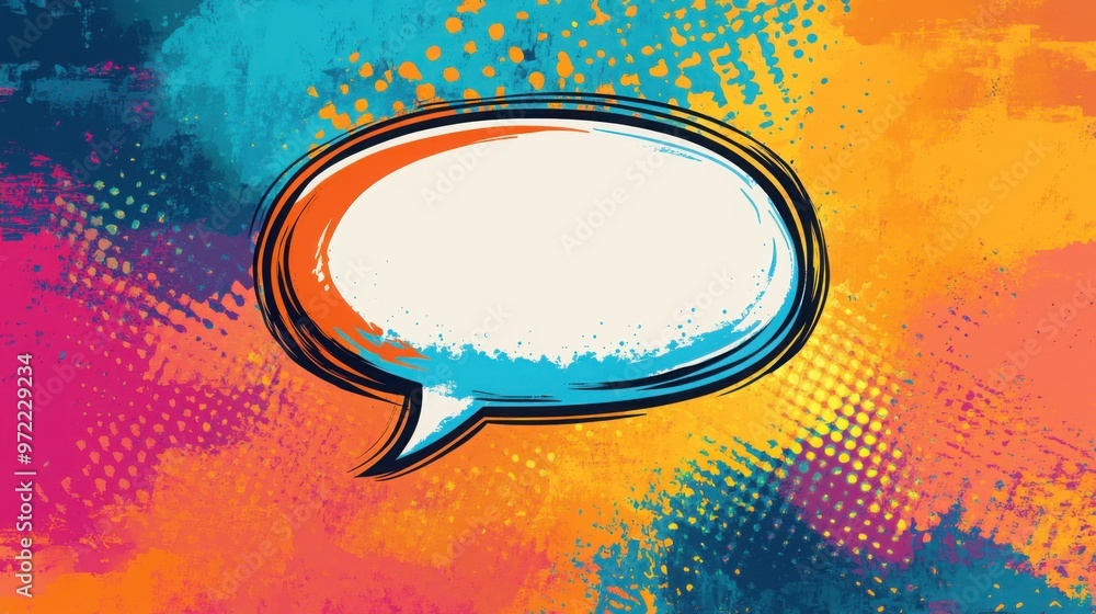 Poster vibrant comic book style speech bubble on a colorful pop art background showcasing dynamic colors an