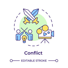 Conflict multi color concept icon. Story conflict, narrative. Film characters. Round shape line illustration. Abstract idea. Graphic design. Easy to use in infographic, presentation