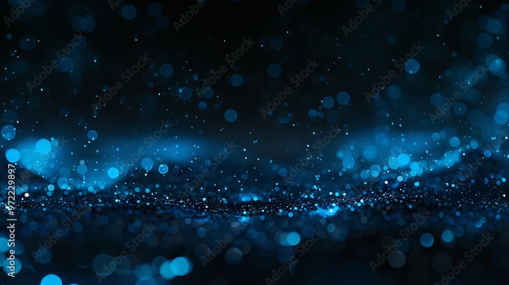 Aufkleber bright blurred abstract blue bokeh lights on dark background creating a soft backdrop for elegant de
