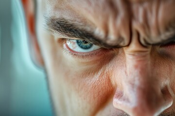 Close-up of angry man with intense focus on eye