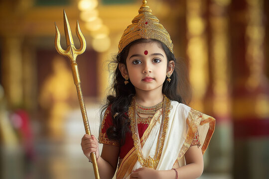 little indian girl in goddess Durga costume