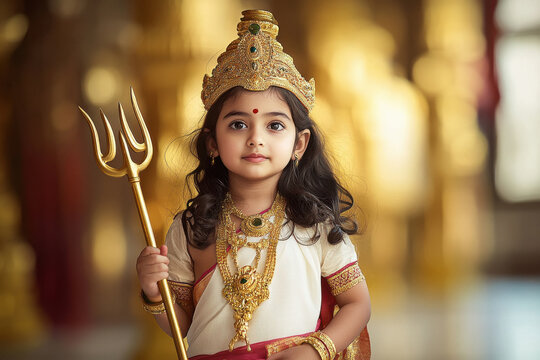 little indian girl in goddess Durga costume