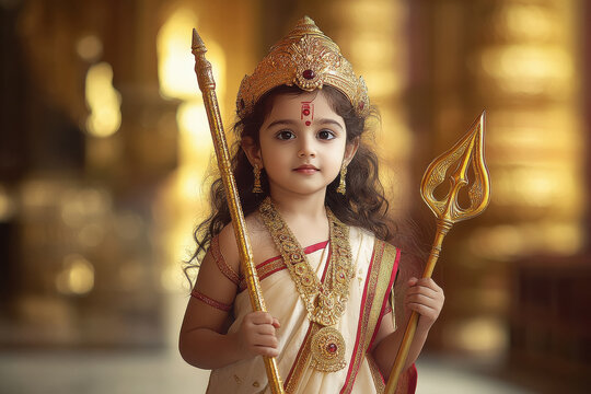little indian girl in goddess Durga costume