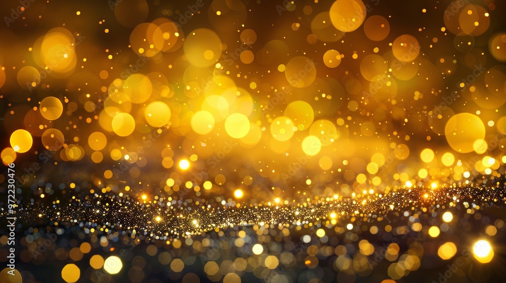 Poster golden abstract background with soft bokeh lights, creating a warm and elegant visual for festive de