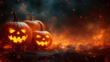 Naklejka premium Halloween background with pumpkins halloween jack-o-lantern festival