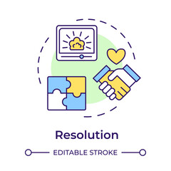 Narrative conflict resolution multi color concept icon. Partnership negotiation. Round shape line illustration. Abstract idea. Graphic design. Easy to use in infographic, presentation