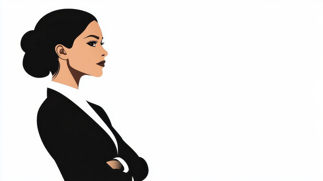 A sleek silhouette of a business woman embodies empowerment against a minimalistic backdrop. Perfect for professional themes.