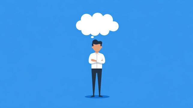 An animated man deep in thought, with a whimsical thought bubble above him, set against a crisp, clean background.