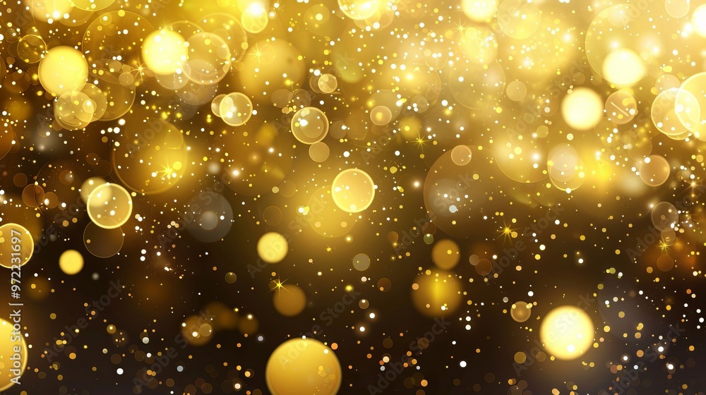 Poster golden abstract background with soft bokeh lights, creating a warm and elegant visual for festive de