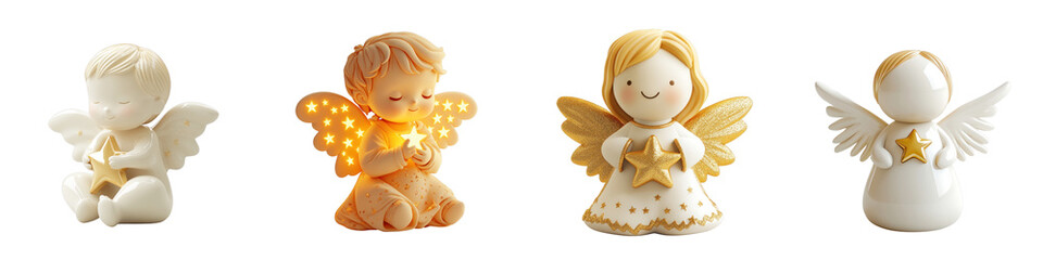 Fototapeta premium A 3D icon of a Christmas angel with stars and a transparent background.