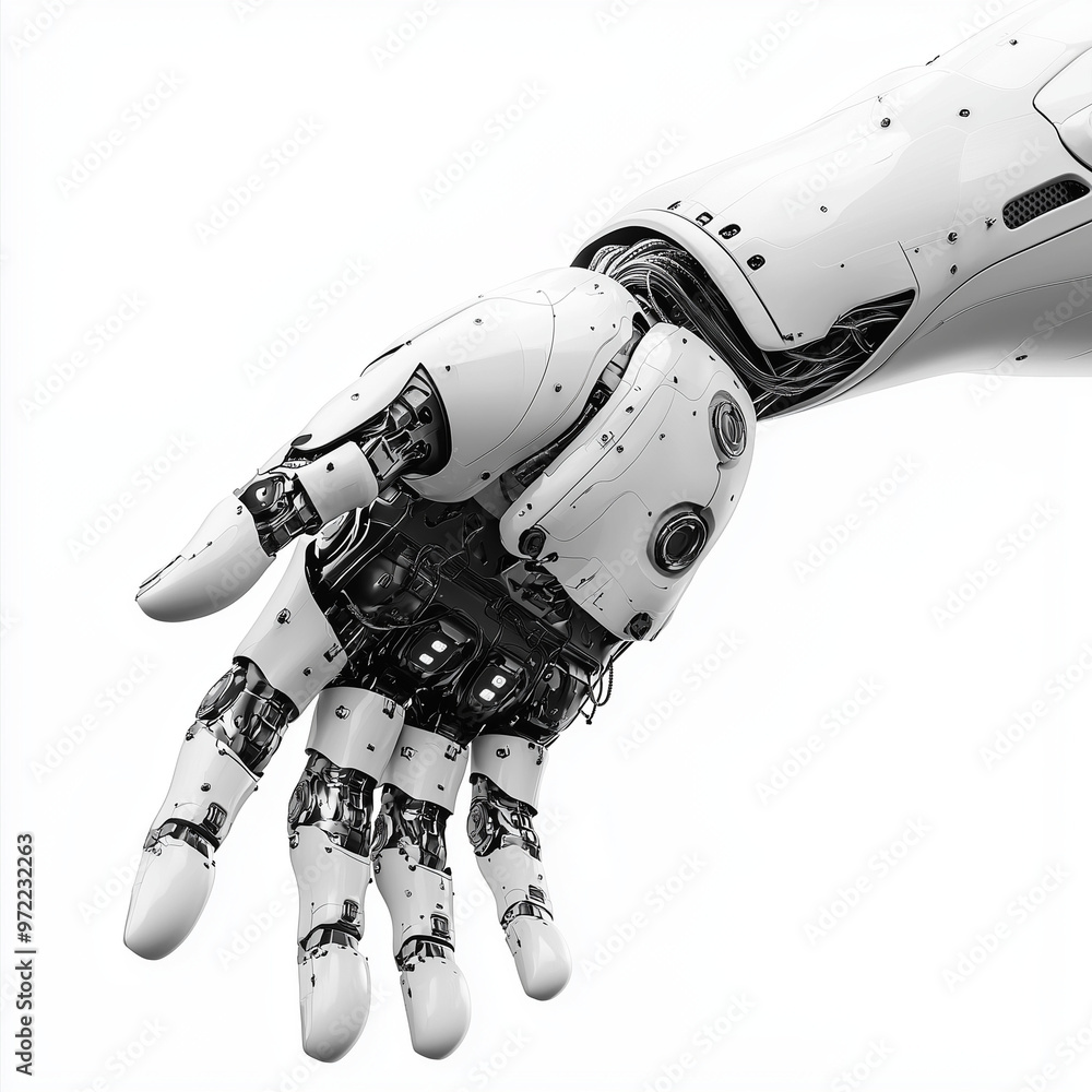 Poster 3d render of a robot hand isolated on a white background