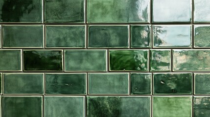 Modern Glazed Green Tiles Wall Close-up with Fresh and Clean Aesthetic for Contemporary Interior Design and Architecture Projects