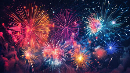 Naklejka premium A dazzling display of colorful fireworks in the night sky.