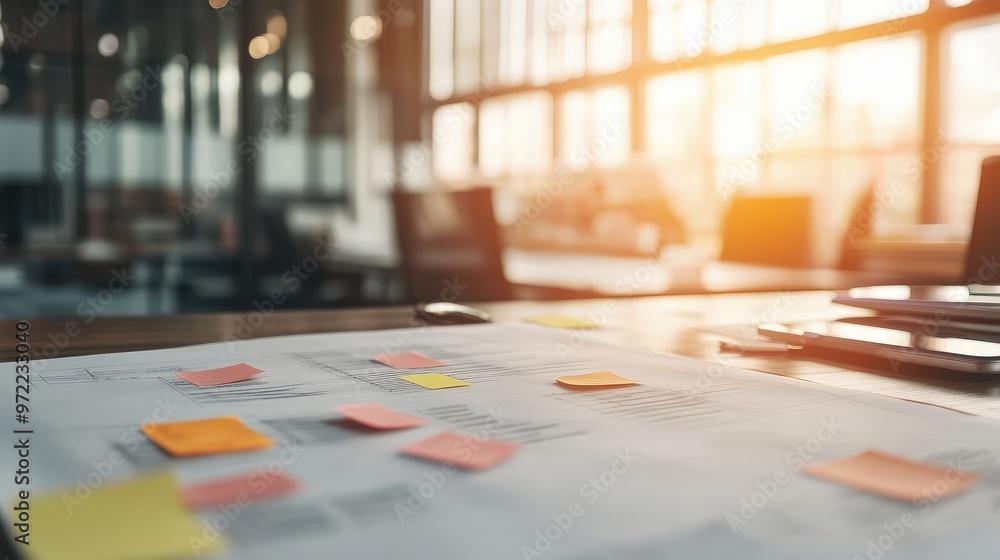 Poster strategic initiatives and visual planning on display in a modern workspace setting