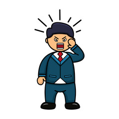 Angry Office Man Karate Cartoon Vector Icon Illustration. Flat Cartoon Style