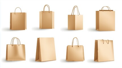 Set of paper package for food,  bag from the store, on white background