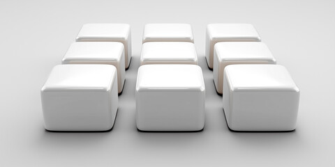 Nine white cubes forming a square on white background