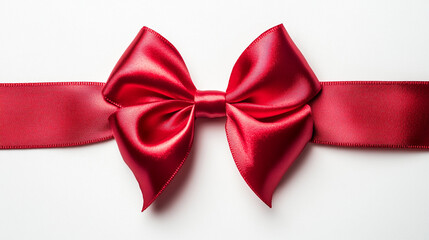 Elegant Red Satin Ribbon Bow on White Background