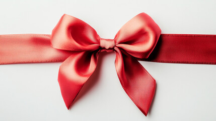 Elegant Red Satin Ribbon Bow on White Background