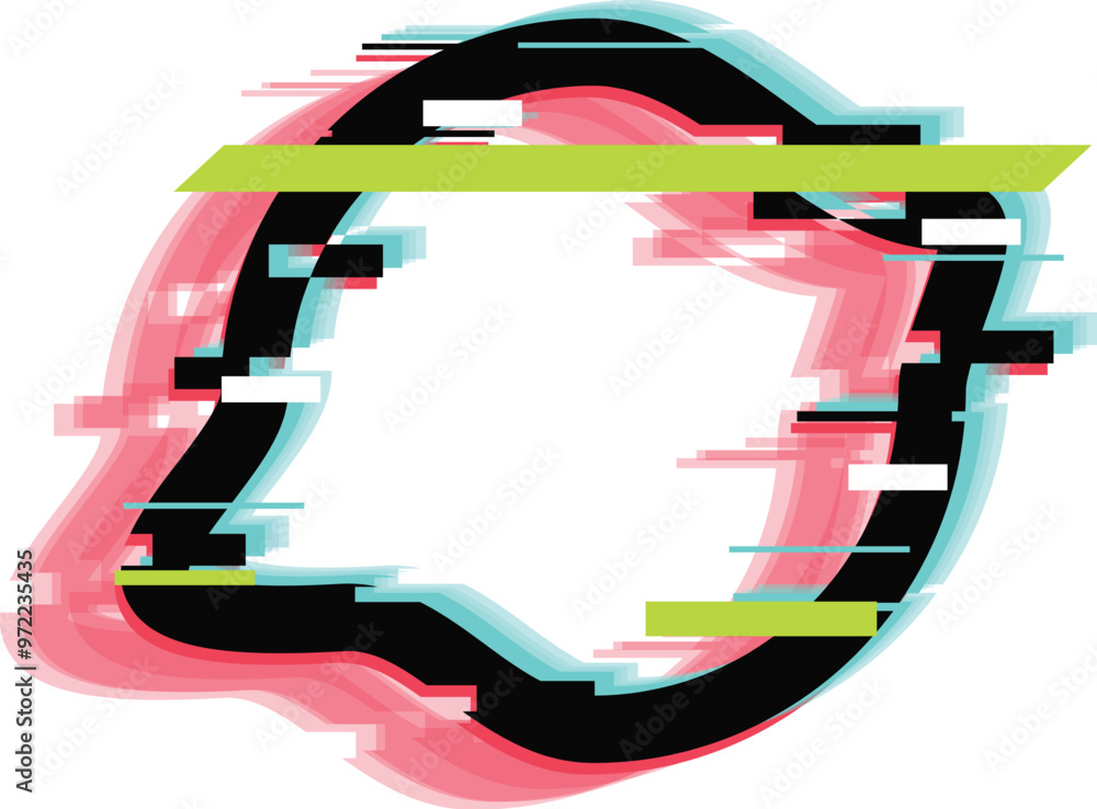 Poster black glitch frame is distorting on a white background, creating a modern and abstract composition