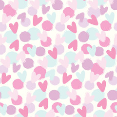 Pink And Mint Pastel Hearts In Repeated Surface Vector Background, Valentine Seamless Pattern, Simple Delicate Pastel Pink Heart Background.